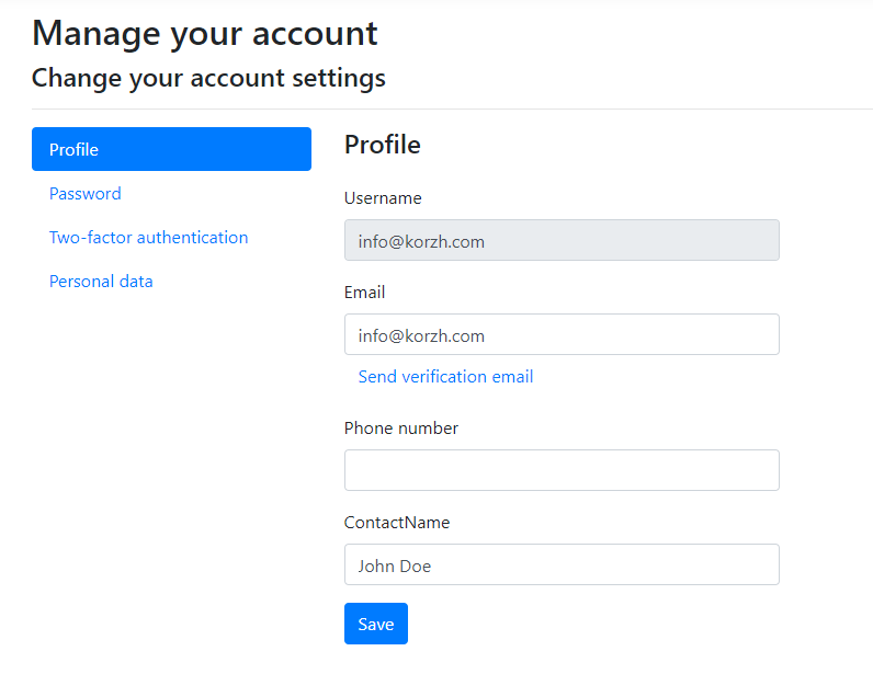 User Profile form with ContactName field