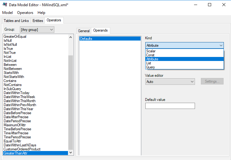 Data Model Editor - operand properties