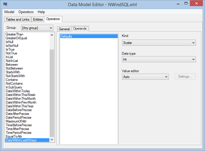 Data Model Editor - operand properties